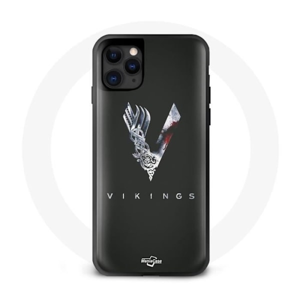 Coque för Iphone 13 Pro Max Vikings Serie Säsong 6 logotyp V Svärd Grå Bakgrund Svart