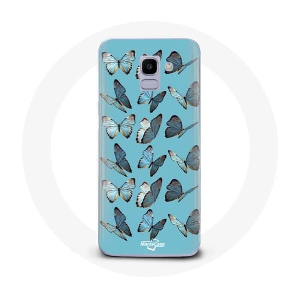 Coque - MANIACASE - Samsung Galaxy A8 2018 - Sommerfugle - Blå - Fleksibel Blå