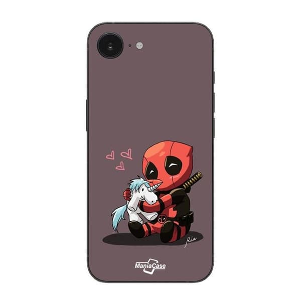 Coque Maniacase Pour Iphone 16E Bébé Deadpool avec Licorne Svart