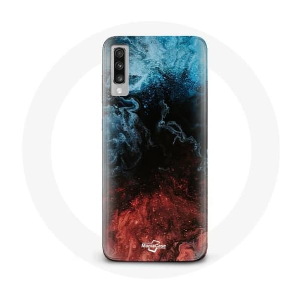 Cover til Samsung Galaxy A50 med abstrakt rød, sort og blå tekstur