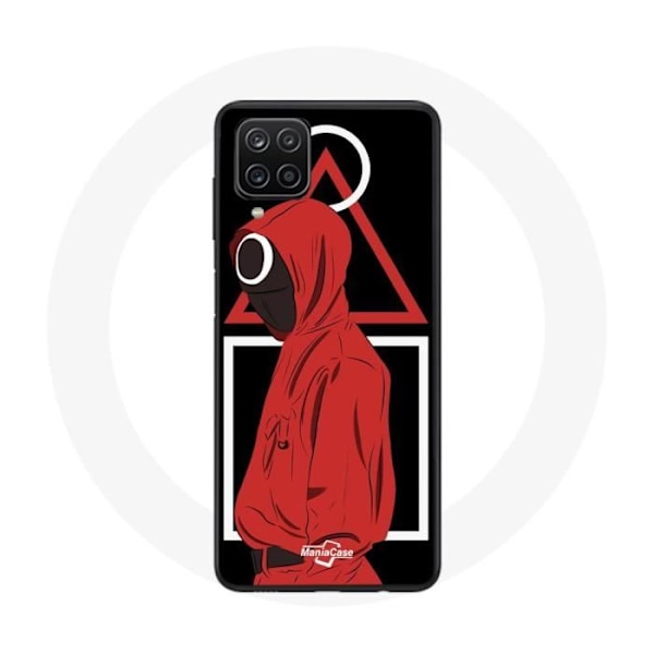 Coque Samsung Galaxy A12 Squid Game-logotyp symboler triangel fyrkant cirkel svart bakgrund