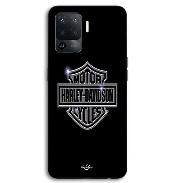Coque til Oppo A94 Harley Davidson logo motorcykler grå front sort Maniacase Svart