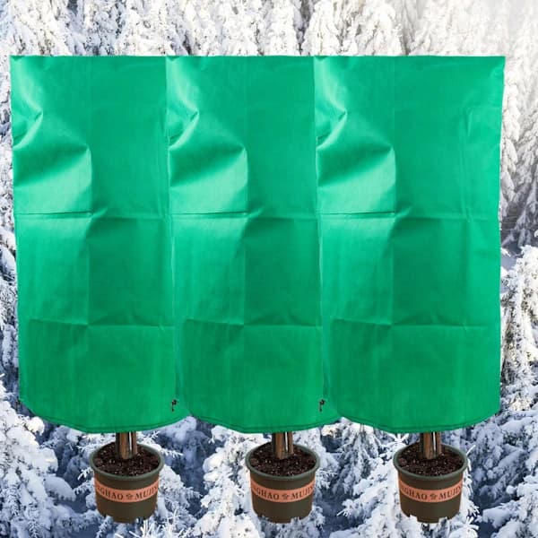 Växtskydd för vintern 3-delat set, skydd, med dragsko, återanvändbart, hållbart, grönt, 100x150 cm