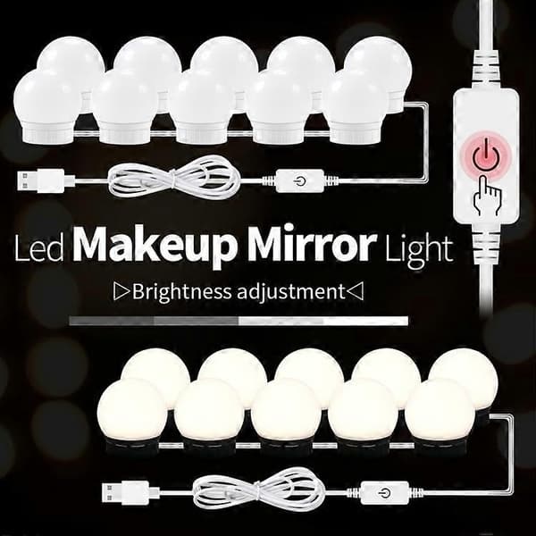 (Ny) 3-farvetemperatur spejlfrontlampe USB enkelt badeværelse makeup pærer, strømkilde: 6 LED'er