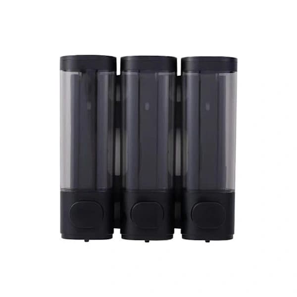 Väggmonterad tvåldispenser, tre-facks duschtvåldispenser, 300 ml x 3, svart.