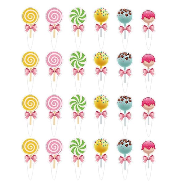 24kpl Tikkari Cupcake Topper Cupcake Karkkiteema Topper Syntymäpäiväjuhlatarvikkeet