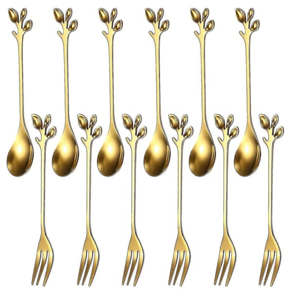 12 Elegante Gullblad Kaffeskjeer - Perfekt for Ettermiddagste og Desserter