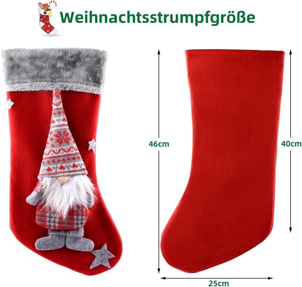 Sett med 3 julestrømper, 46 cm julepynt Julenissen