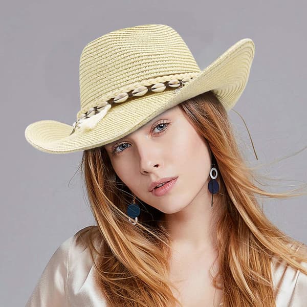 Cowboyhatt, stråhatt, solhatt för kvinnor, sommarstrandhatt, westernhatt, panamahatt