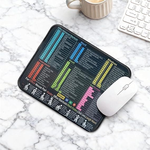 Excel snarvei skrivebordsmatte/musematte med snarveier for Excel, Word, PowerPoint og Windows.