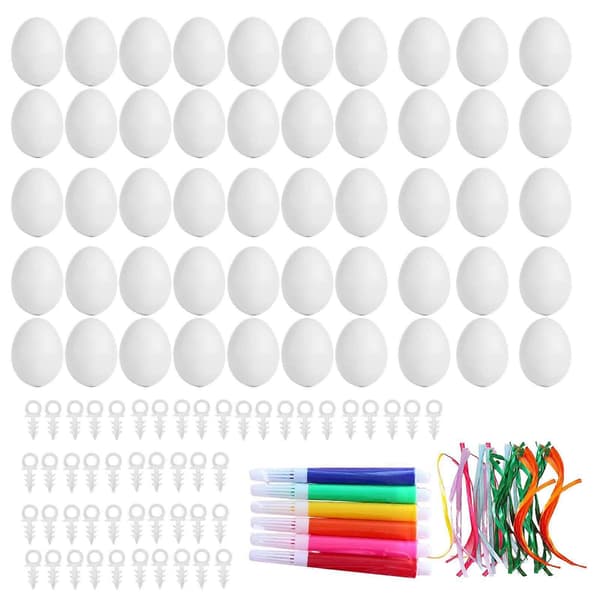 Påske blanke hvite egg DIY materialsett 50 stk for barn dekorasjon