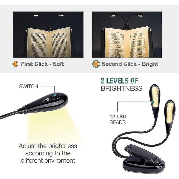 (NY) LED-læselampe bog, klemmelampe boglampe USB genopladelig