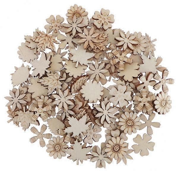 2x100 Stykker Blomst og Blad Træ Ornamenter Håndværk DIY Scrapbog Kortfremstilling
