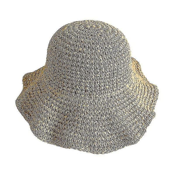 Solhatte til kvinder, foldbar bred skygge, stråhat, sommer strandhat til kvinder, piger, One Size
