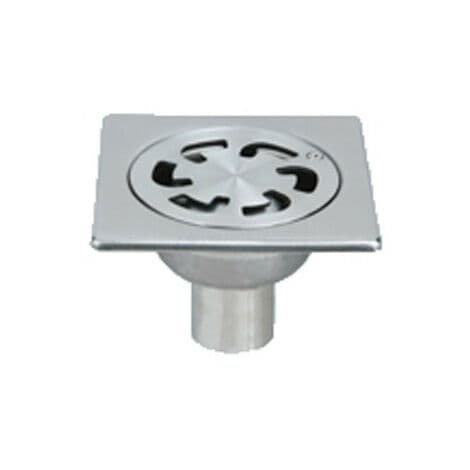 Gulvrist i rustfritt stål 100x100 mm - vertikal utløp Ø40