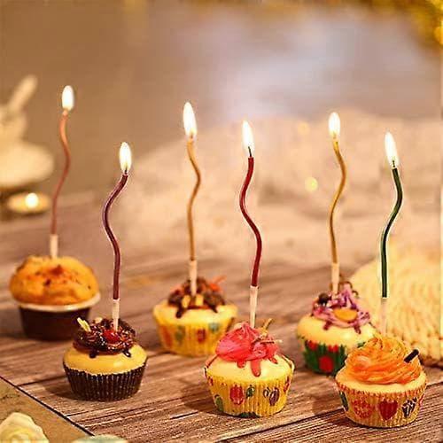 12 stk. vridde bursdagslys Lange spiralkakelys Metalliske kake- og cupcake-lys Lange tynne spiralkakelys