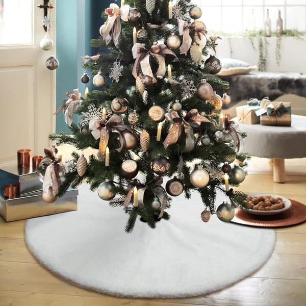 Hvidt plys juletræstæppe 90 cm