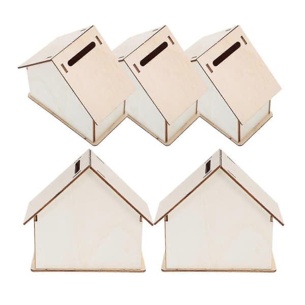 5 stk. Ubehandlede sparebøsser i tre for barn, DIY myntbeholder