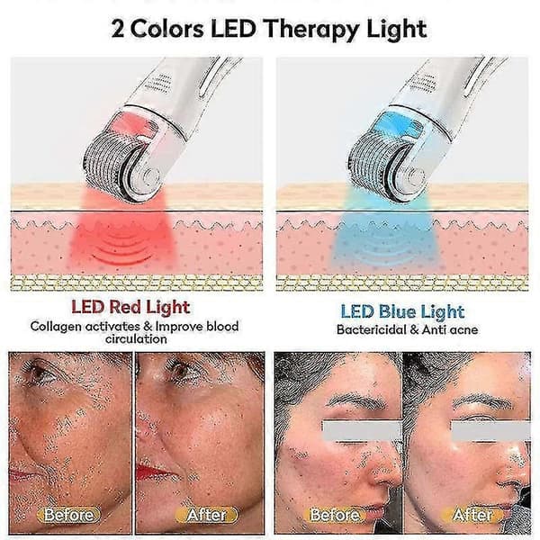 Sähköinen LED-valoterapia mikroneula Derma Roller ihonhoitolaite - valkoinen
