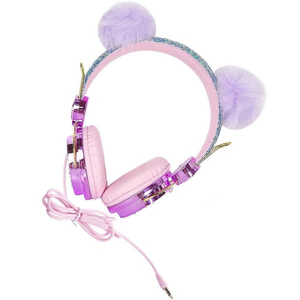 Børneheadset Rhinestone Glitter Pelsbold Børnehovedtelefoner med mikrofon
