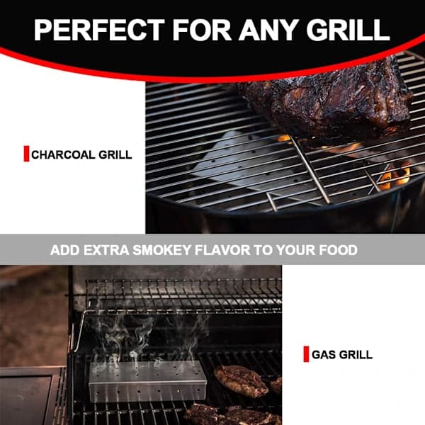 Grillrøgboks, grillrist i rustfrit stål, tilføjer en røget smag til grillet kød og fisk.