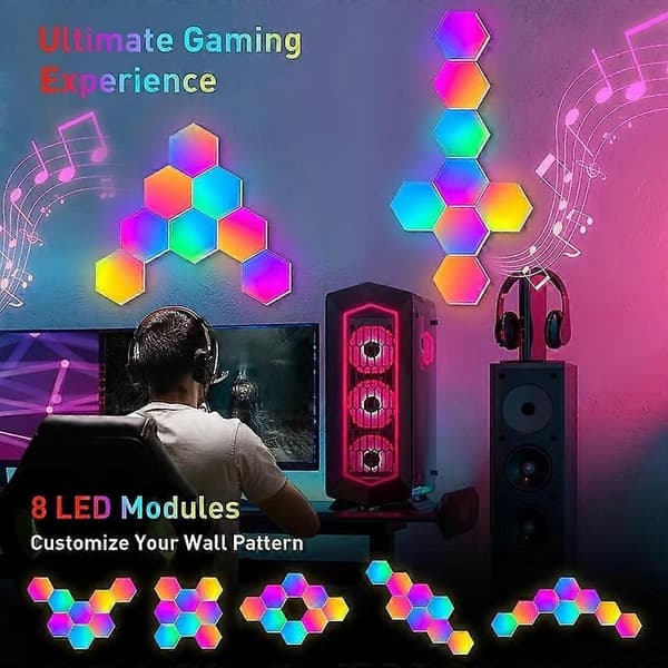 (Ny) Sekskantede Lys 8-pak LED Vægpaneler RGB Gaming Lys