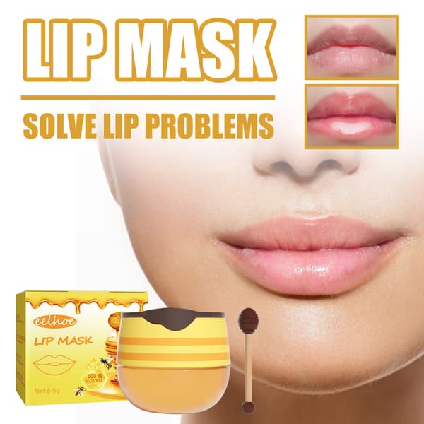 NY Honning læbemaske + læbebørste, 5,5g/æske. Honning Læbemaske, Eksfolierende, Læbepleje, Bi Læbepomade.