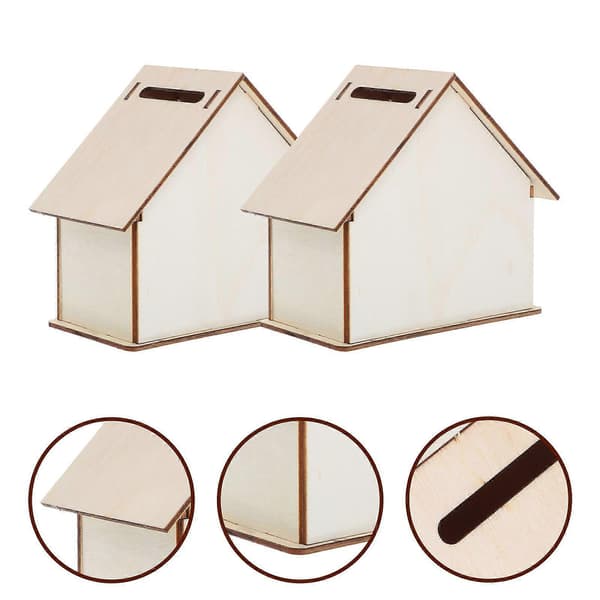 5 stk. Ubehandlede sparebøsser i tre for barn, DIY myntbeholder