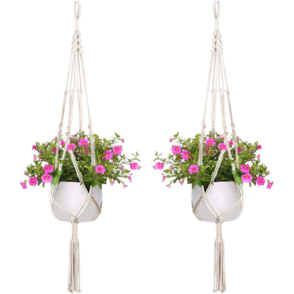 2-pack Makramé Blomampel Bomullsrep Hängande Ampel 105cm