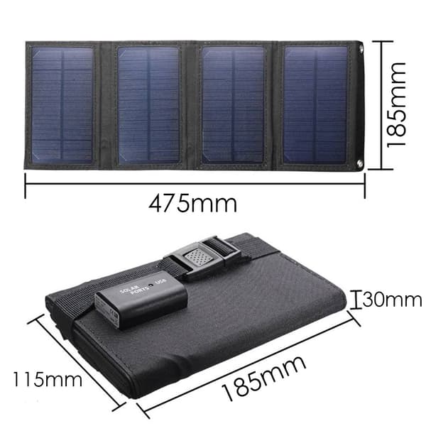 20W Solcelle-foldetaske 8W 5V USB bærbar solcelleoplader til mobiltelefon til udendørs brug SPB8W-B-black + hanging buckle