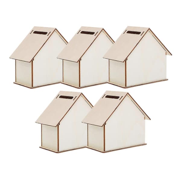 5 stk. Ubehandlede sparebøsser i tre for barn, DIY myntbeholder