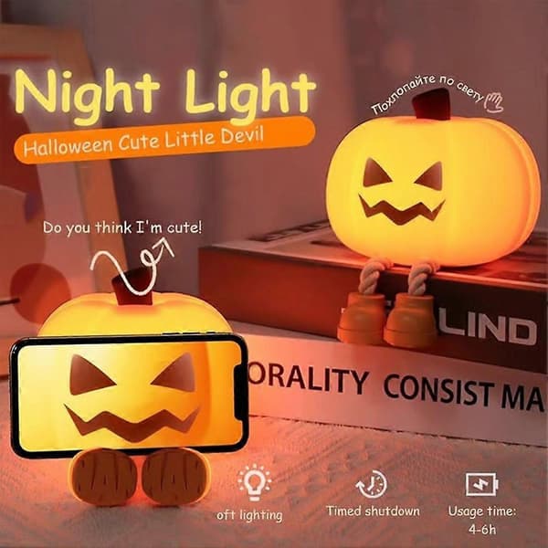 Halloween Spøgelse Græskar Tryk Lampe Sød Græskar Silikone Natlampe med Berøringssensor til Børn & Dekoration