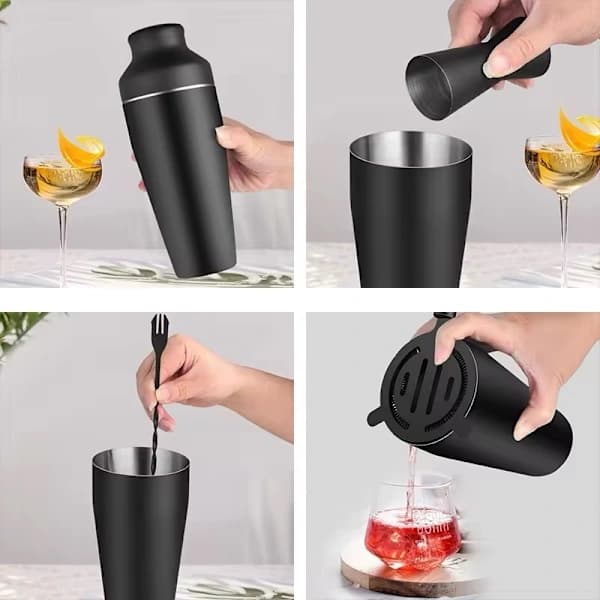 Cocktail Shakersæt, Rustfrit Stål, Sort, Mat Sort