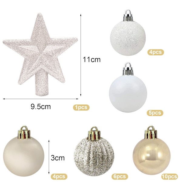 30 stykker julepynt kuler sett, 3CM juletre kuler plast