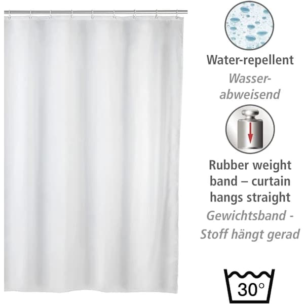 180x180 cm badeforhæng, hvidt badeforhæng, vaskbart tekstil.