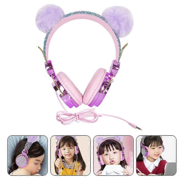 Barnhörlurar Strass Glitter Pälsboll Barnhörlurar med Mikrofon