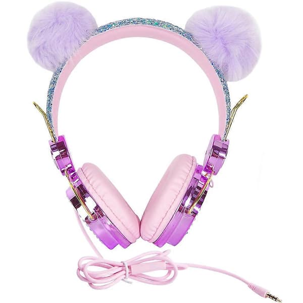 Børneheadset Rhinestone Glitter Pelsbold Børnehovedtelefoner med mikrofon