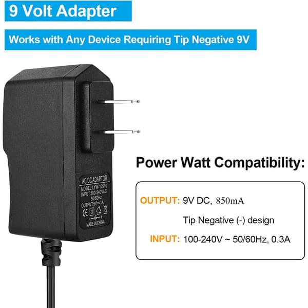 Kompatibel med 9V 850mA strömadapter gitarr effektpedal kontakt laddningskabel