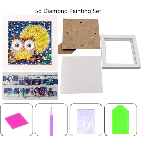 5D diamantmålning kit med full tillbehör uggla bilder, måla efter siffror