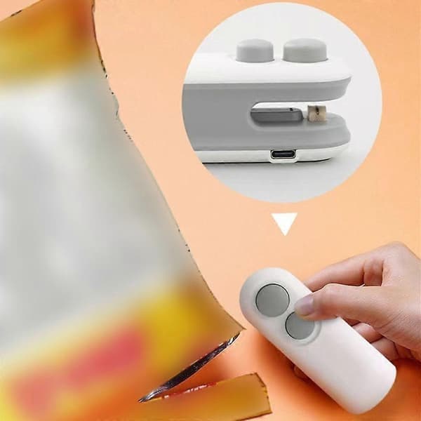 (NY) 2-i-1 Mini Poseforsegler USB Opladning Klips Forseglingsmaskine til Madkonservering