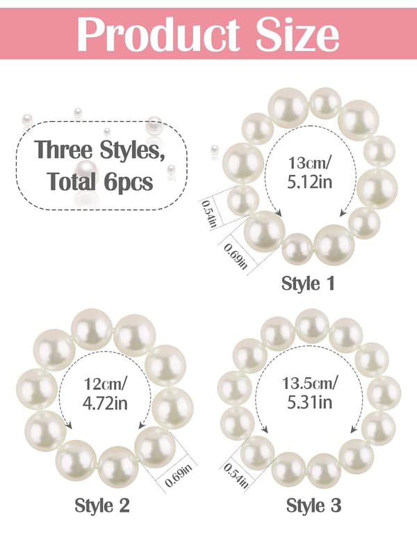 Perlehovedbånd, 6-pak Beaded Hårbånd, Elastisk Hårbånd, Simpel Perle Hårbånd Armbånd til Kvinder Piger