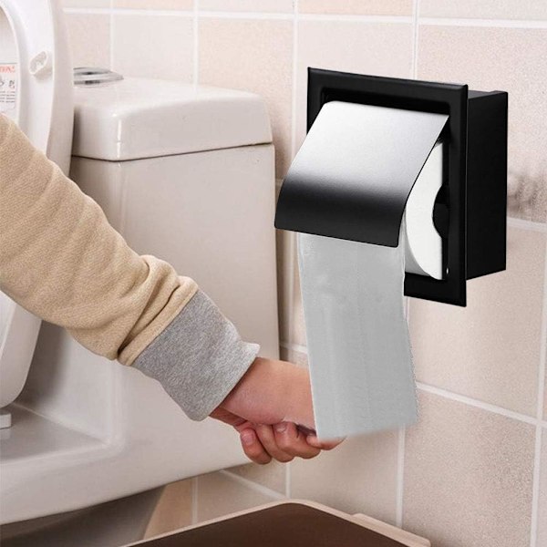Mat Sort Rustfrit Stål Indbygget Toiletpapirholder til Badeværelse