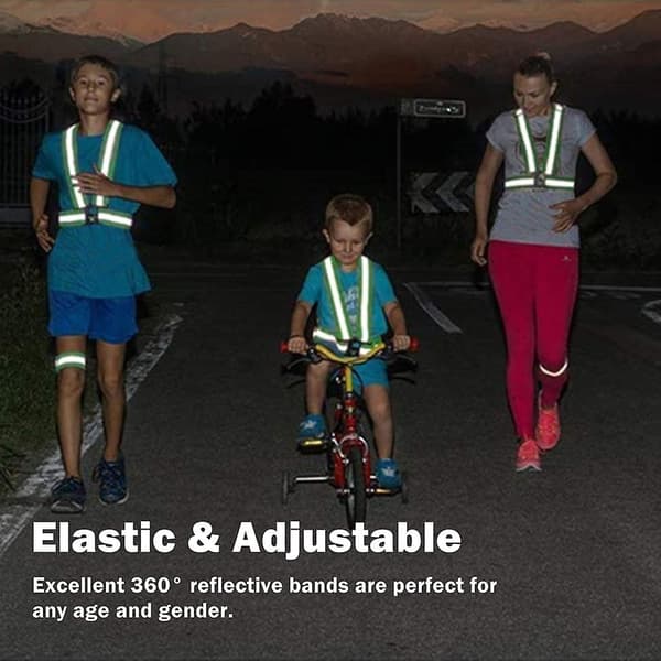 Reflekterande löparväst 2-pack, elastisk justerbar reflexväst med 4 högvisuella reflexband, grön