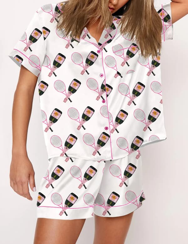Champagneflaskor Pyjamasset Dam Tryckt Kortärmad 2 Delar Mjuk Lös Casual Sovkläder M
