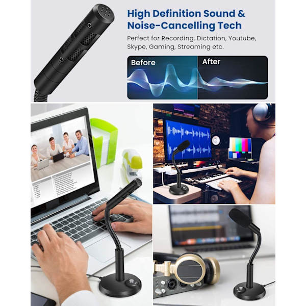 USB Datamaskinmikrofon, USB PC-dempeknapp med LED-indikator Plug & Play Mac / Windows-kompatibel