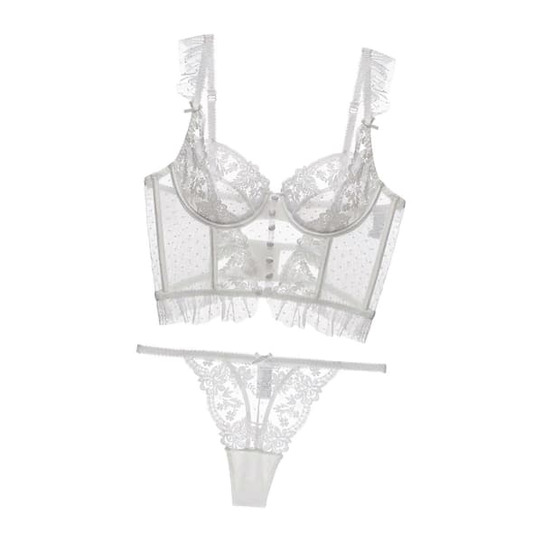 Damset, Blommig Broderi 2-delad Bodysuit, Spets Transparenta BH-set, för
