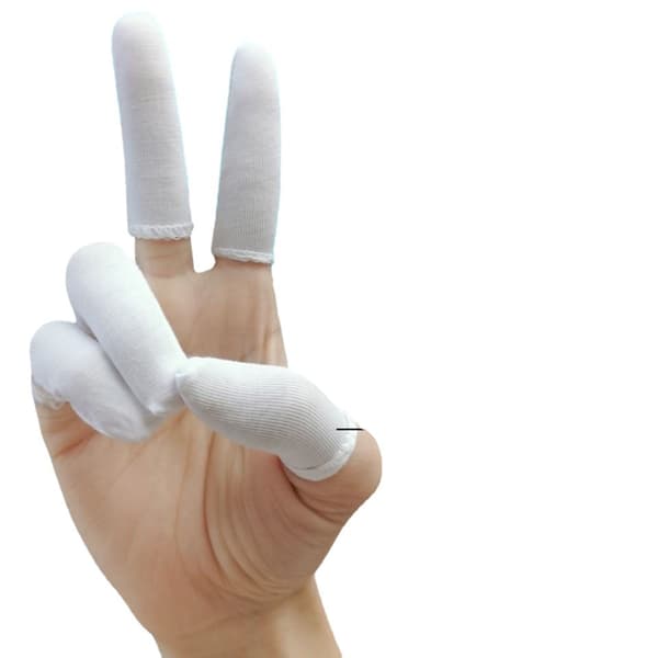 Förpackning med 50 fingerkondomer Bomull Finger Skydd Elastiska Tyg Finger Skydd Handskar