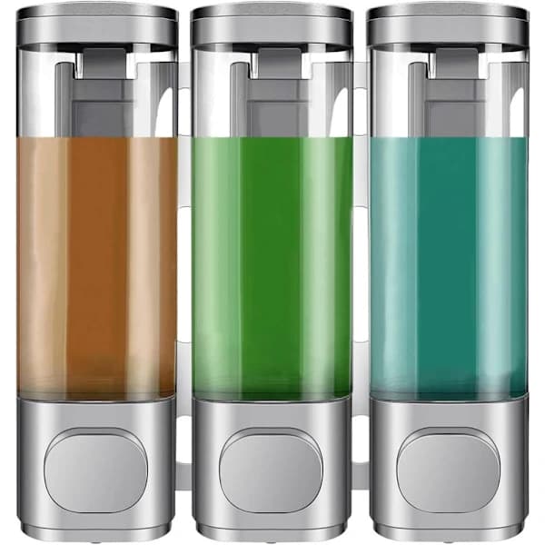 Veggmontert såpedispenser, dusjsåpedispenser med tre rom, 300 ml x 3, gunmetal grå