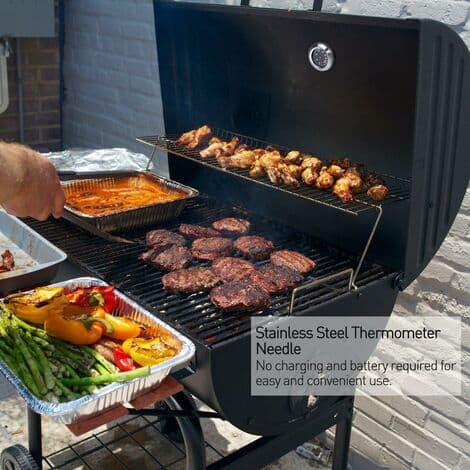 Termometer til alle grill, røgeovn, smoker og grillvogn, analog, tilbehør - sort