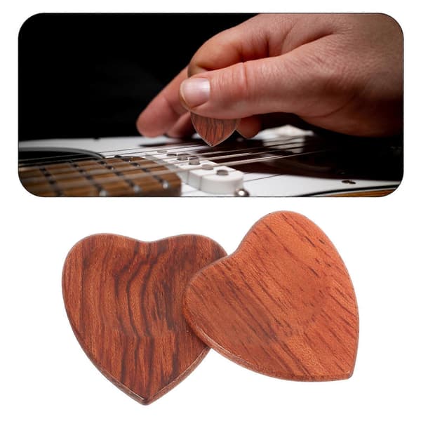 2 st Elektriska Gitarrplektrum i Trä, Hjärtformade Plektrum, Gitarrplektrum i Trä